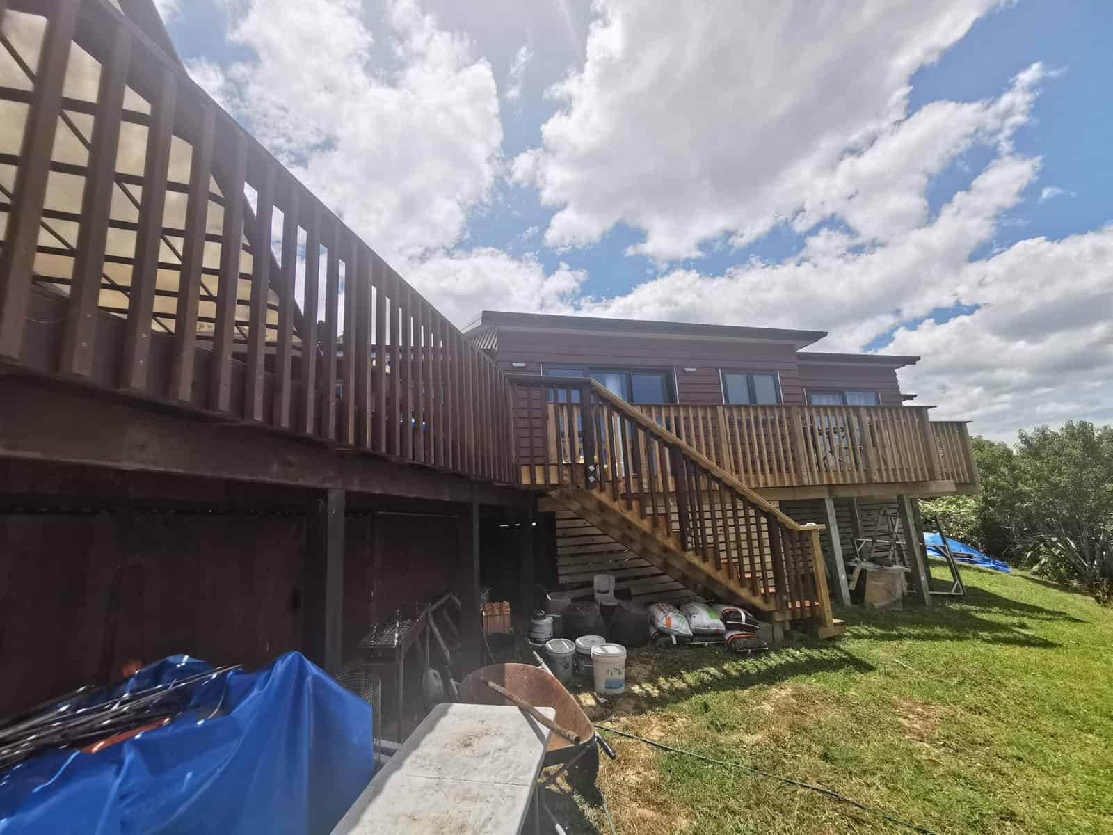 Existing timber deck and stair at the rear of the house with storage underneath, Botany Downs