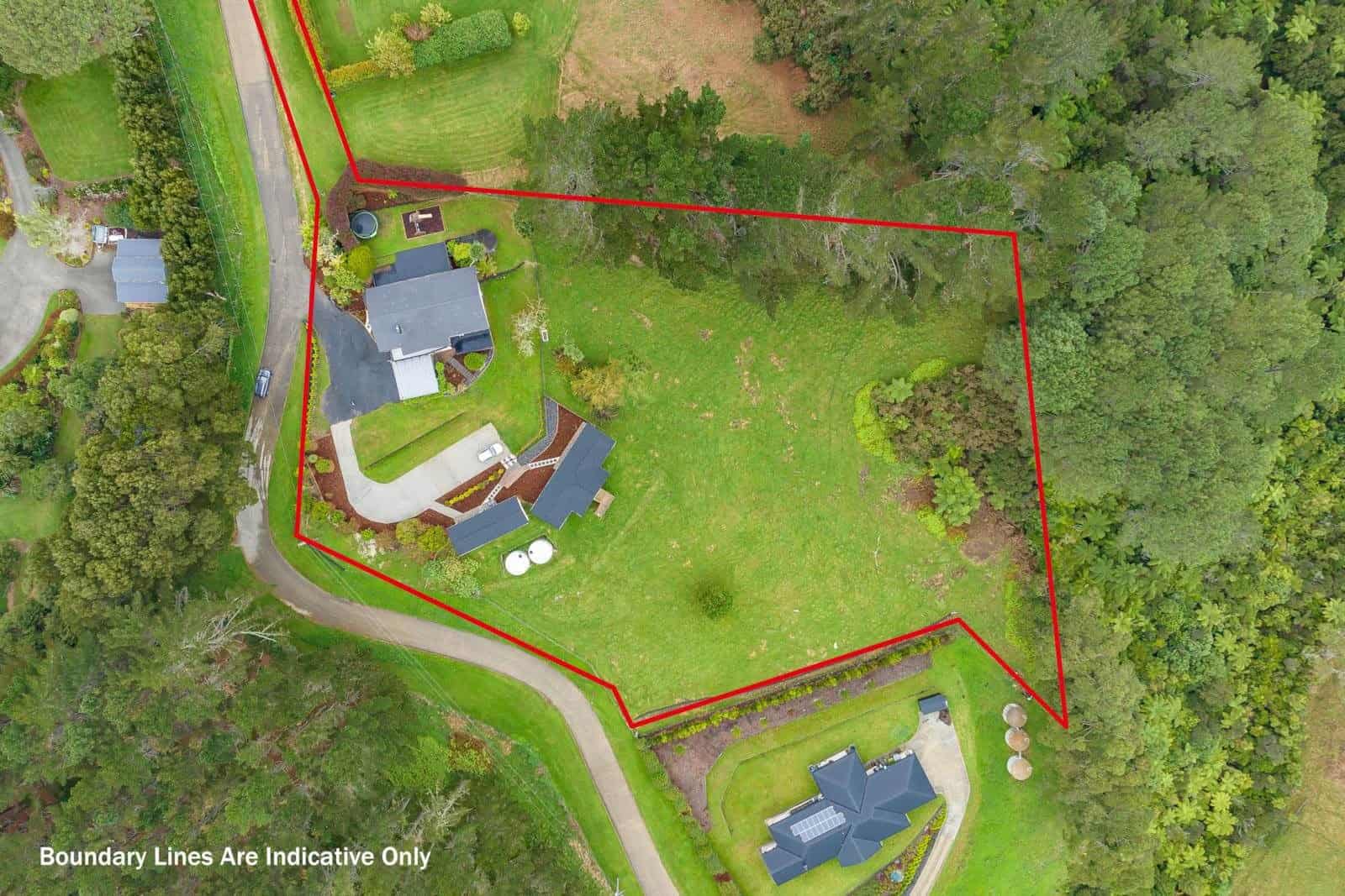 Aerial with the site boundary marked in red and a note that the boundary lines are indicative, Coatesville