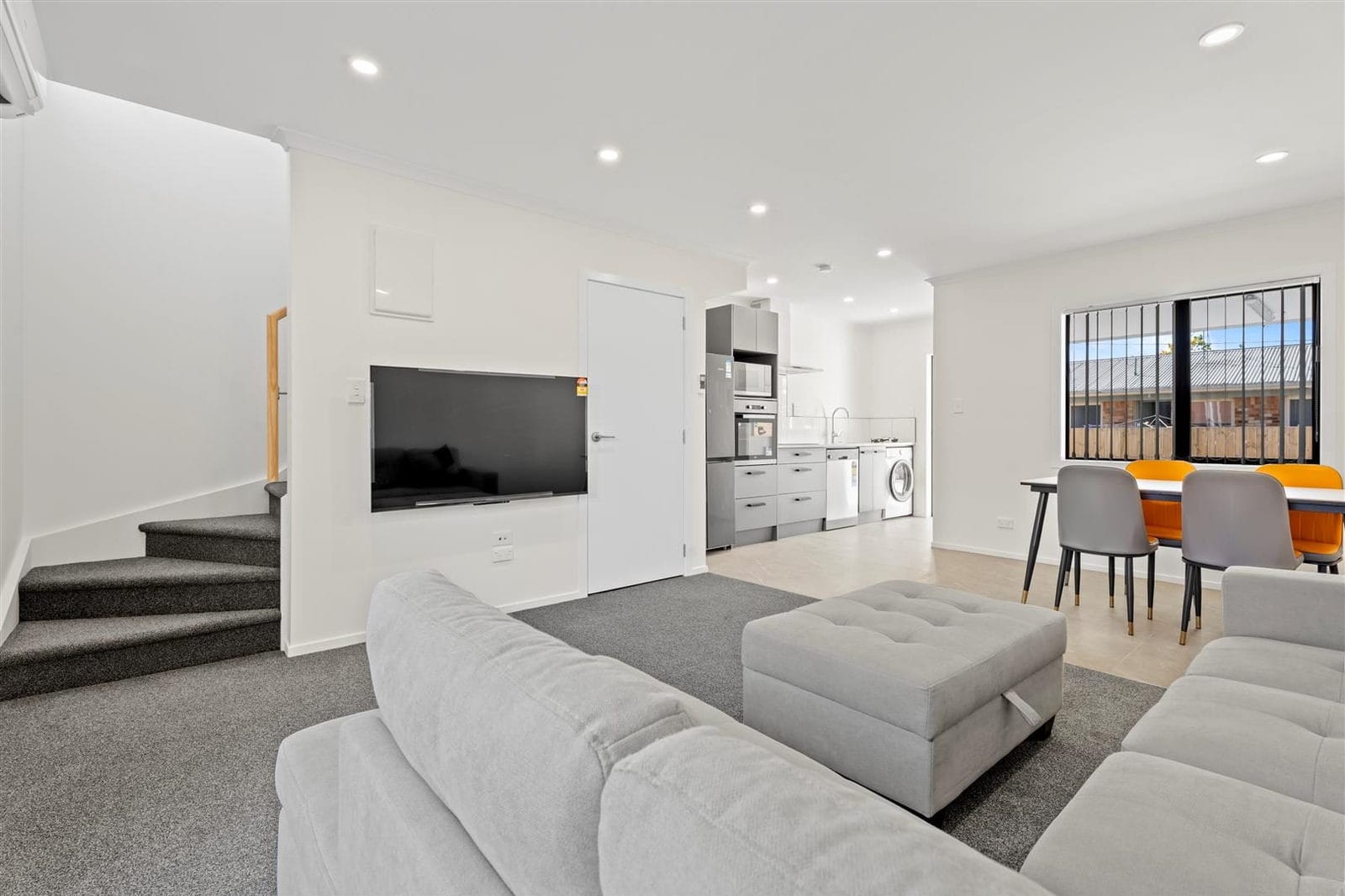 Living area looking past the stair to the kitchen and dining, Hamilton