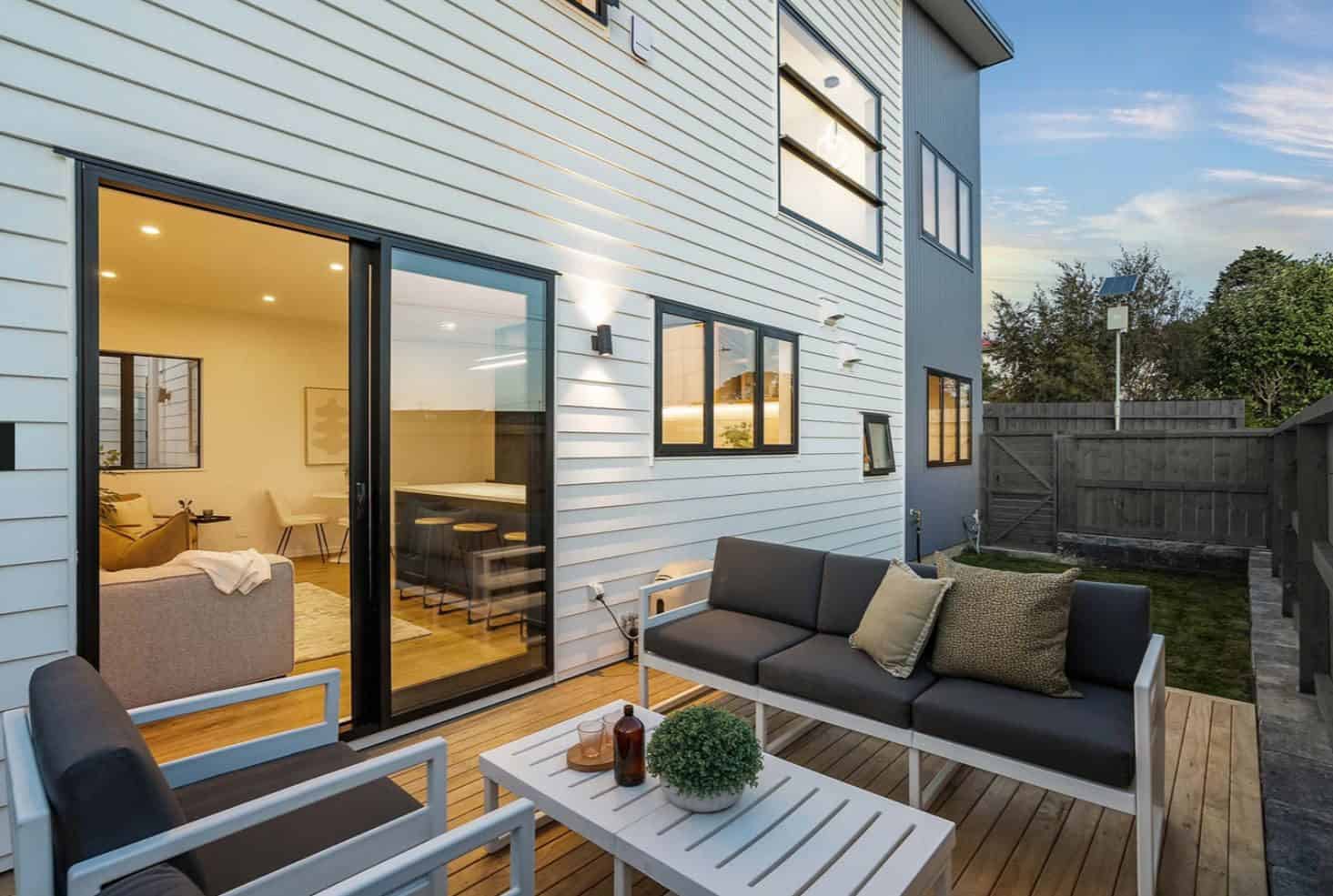 Private fenced courtyard belonging to one dwelling on a subdivided Lynfield site