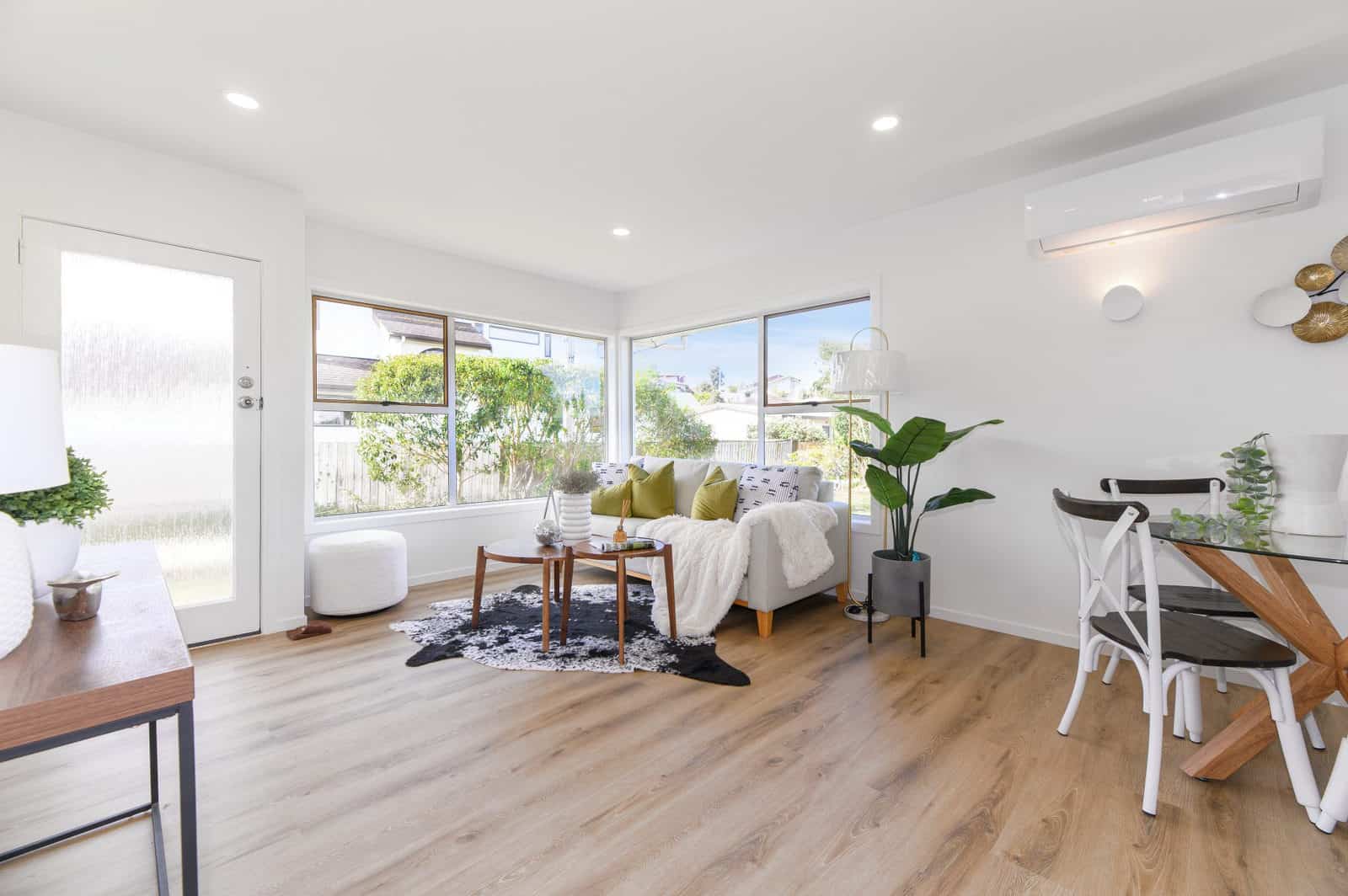 Living and dining with a door to the garden and a heat pump above, Milford